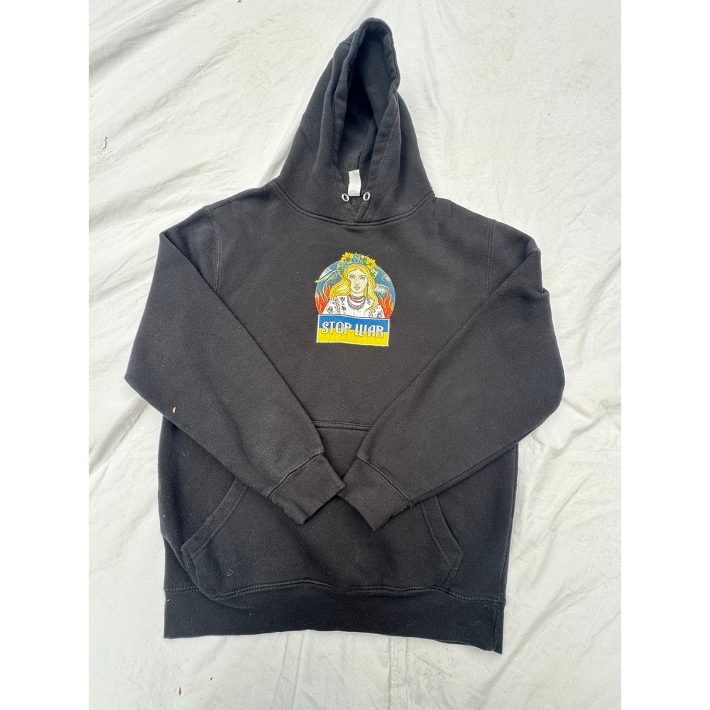 Lane Seven Stop War Ukraine Graphic Hoodie Black Mens Medium LS14001 Sweatshirt